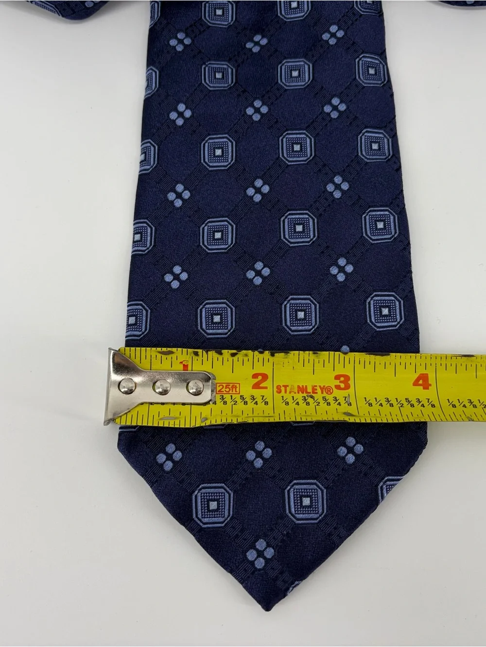Faconnable Tie Necktie 100% Silk Mens Navy & Light‎ Blue Geometric Pattern